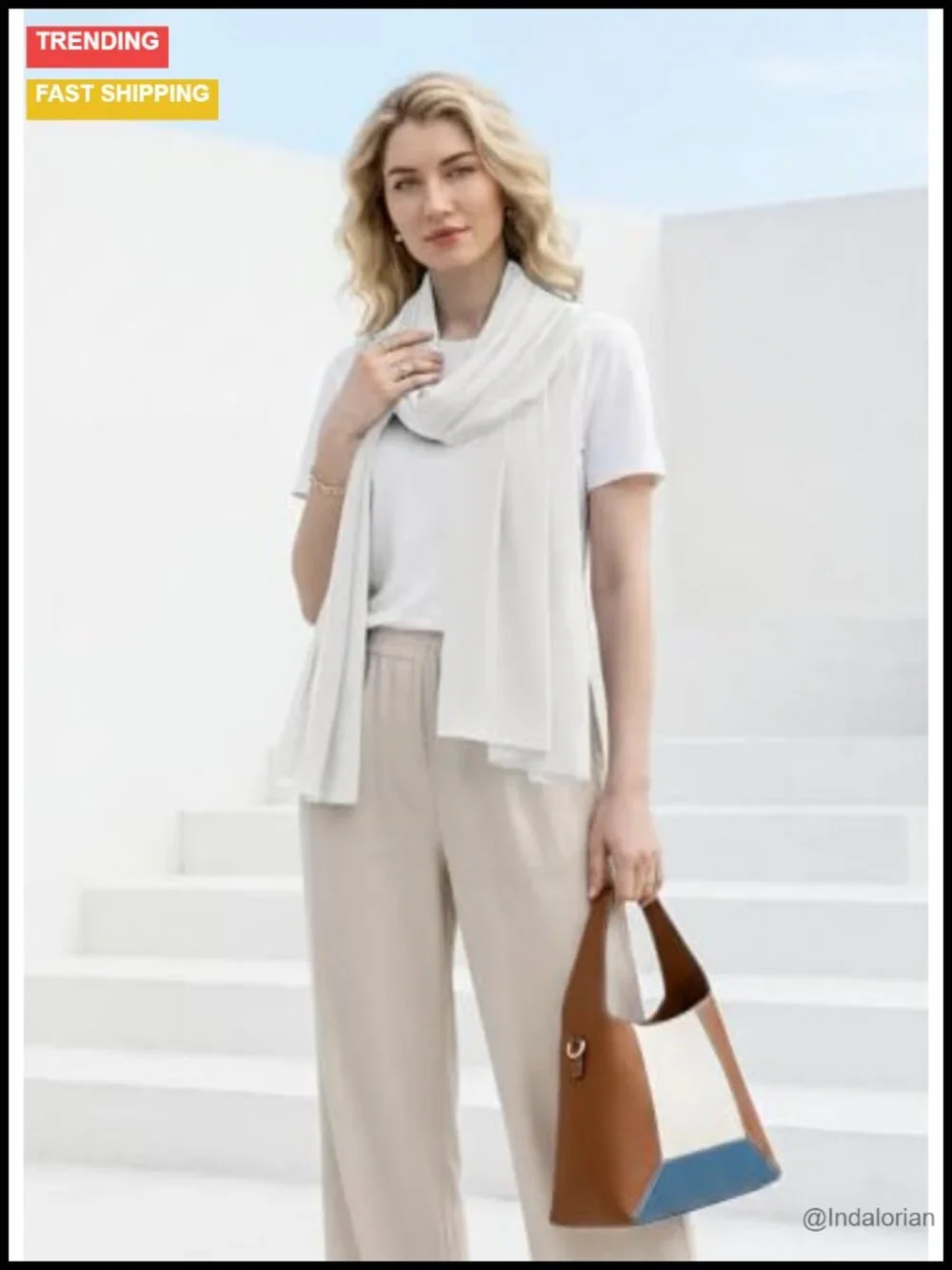 Wool Blend Travel Scarf Lightweight Breathable Wrap Pashmina Shawl